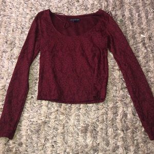 Maroon laced long sleeved crop top